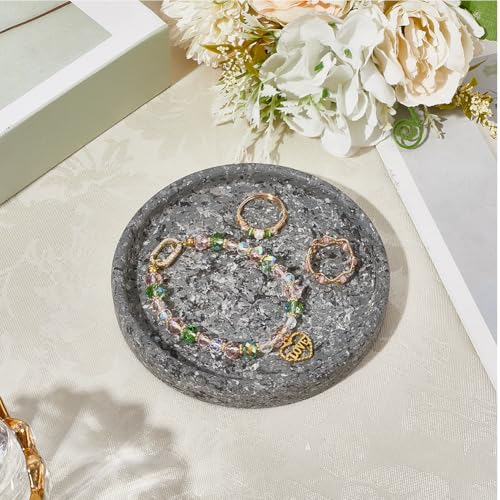 Beebeecraft Round Jewelry Organizer Plate 4.76in Ceramic Jewelry Tray for Necklace Bracelet Ring Earring Display Stand Holder (Gray) - color: Gray