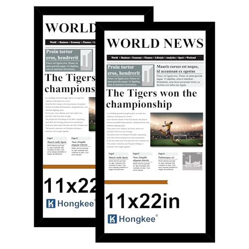 Hongkee 11x22 Newspaper Frame 2 Packs, Real Glass and Black Wood Frame, Display Panoramic 11 x 22 Magazine Frames - Horizontal or Vertical Wall Mounting - color: Black, size: 11x22 in without mat