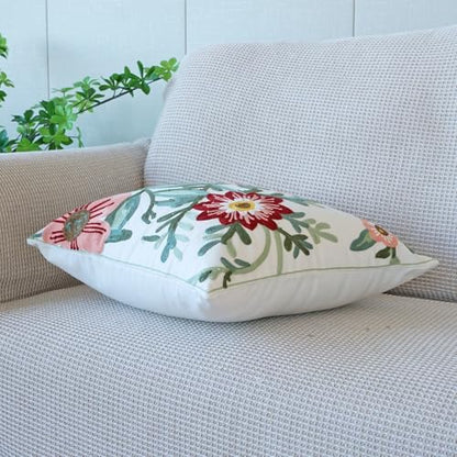vctops Floral Embroidered Pillow Covers 18x18 Inch Spring Summer Cotton Tufted Throw Pillow Cover Outdoor Garden Cushion Case for Sofa, Bed, Living Room (Flower D,18"x18") - color: Flower D