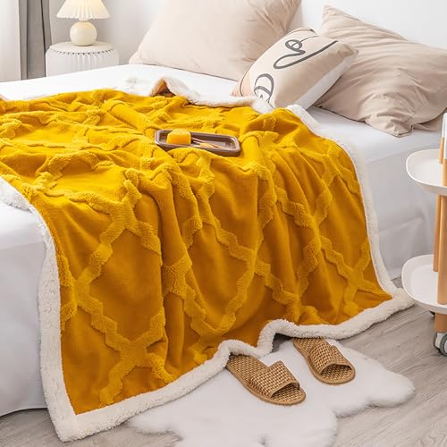 Geometric Sherpa Fleece Blanket 60 × 80 inches, Modern Ultra Soft Twin Size Throw Blanket for All Season, Cozy Plush Bohemian Throw Blanket for Bed Couch Sofa Office Camping, Gold - color: B-gold Diamond, size: 60x80 inch