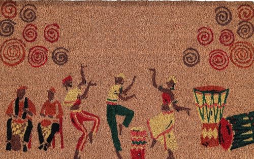 Coir Door Mats 17" X 30", Non-Slip Sturdy, PVC Backed Heavy Duty, Easy to Clean, Ideal for Door Entrance, Patio, Porch, Backyard, Garages, Joy of Music and Dance - color: African Dance