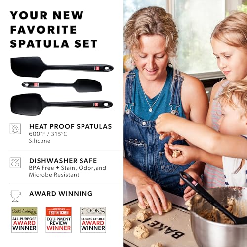 DI ORO Silicone Spatula Set - 600F Heat Resistant, 3-Pc Black | Rubber scraper won't scratch nonstick pans; For baking, cooking, mixing, and frosting; BPA-free and dishwasher safe - color: Black