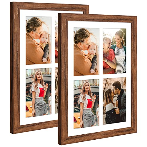 9x13 Collage Frame with 4 Openings 4X6 Pictures, Multiple Picture Frame with Mat, Wall or Tabletop Decor, Carbonized Brown Wood Grain,2 Pack - color: Carbonized Brown, size: 9x13-(4 open4x6)-2P