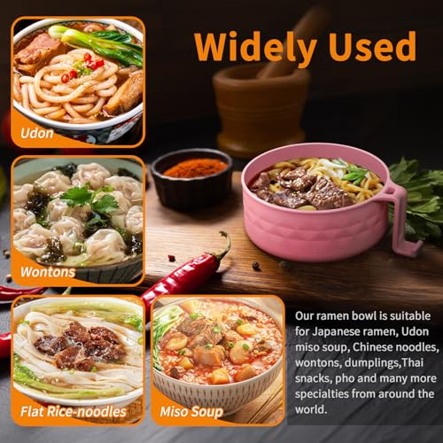 Ramen Cooker,32oz Ramen Bowl Set,Microwave Ramen Bowl, Microwave Bowl with Lid, Portable Noodle Bowls,for Home Office Dorm Room College gift (Pink) - color: Pink