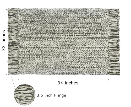 COTTON CRAFT Woven Area Rug - 2 Pack Entryway Rug with Fringe - 22x34 Inch | Grey Natural Reversible Boho Farmhouse Rustic Cotton Throw Rug Carpet - Washable Mat for Bedroom Living Room Kitchen Bathroom - color: Grey - 2 Pack, size: 1'10" x 2'10" (Rectang