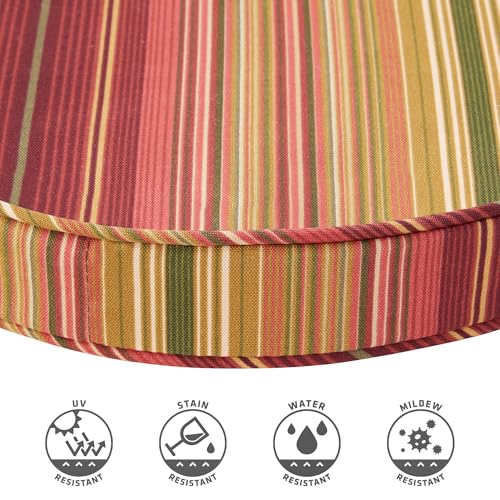 Greendale Home Fashions Set of 2 Outdoor 18 inch Round Patio Dining Chair Pads – Comfortable Fiber-Filled Seat Cushions with Ties, Reversible Polyester Fabric, Kinnabari Stripe - color: Kinnabari Stripe