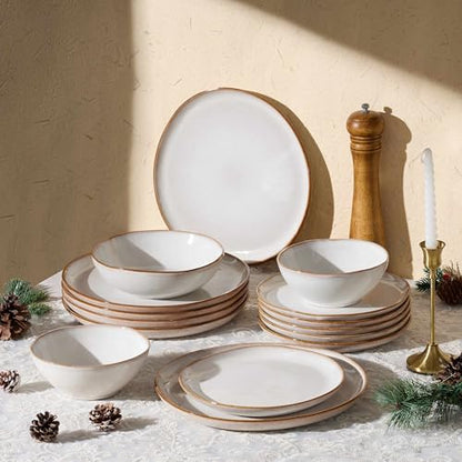 Herogo Stoneware Dinnerware Sets, 12 Piece Dinner Dishes Set for 4, Ceramic Plates and Bowls Dishware, Tableware Includes Dinner Salad Plates, Soup Bowls, Microwave & Dishwasher Safe, Pearl White - color: Pearl White, size: 4 Set (12pcs)
