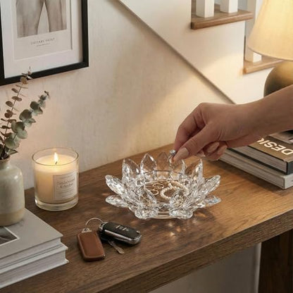 Crystal Flower Jewelry Tray, Luxury Transparent Decorative Trinket Dish for Rings, Earrings, Necklaces, Keys for Vanity Dresser Nightstand, Elegant Gift for Women Mother's Day (1, 6.3"(W) - Clear) - size: 6.3"(W) - Clear