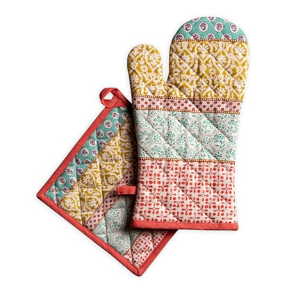 Maison d' Hermine 100% Cotton Oven Mitt & Pot Holder Set (7.5"x13" & 8"x8") | Heat Resistant BBQ Cooking Gloves with Loop Baking Grilling Kitchen Hotel Home Farmhouse Spring Summer - Provence - color: 002 - Provence, size: 7.5" x 13" & 8" x 8" (Oven Mitt