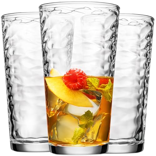 Glaver's Hammered Glass Cups. Cocktail Drinking Glasses Set of 6 Tall Kitchen Glasses, 17 oz Water Glassware For Bar, Juice, Beer, Iced Tea, Everyday Cordial Glasses Drinkware. - size: 17 Ounces
