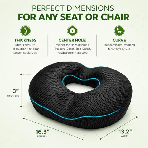 Donut Gel Sitting Pillow - Orthopedic Memory Foam for Tailbone Pain, Hemorrhoid, Bed Sores, Postpartum, Prostate, Coccyx & Sciatica Pain