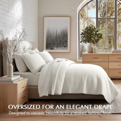 100% Cotton Modern Grid Stitch Quilt Set Queen Size, Bright White | Pre-Washed Cotton Coverlet Bedspread, Oversized Lightweight 3-Piece Bedding Set for All Season, with 2 Pillow Shams - color: Bright White, size: Full/Queen (96" X 94")