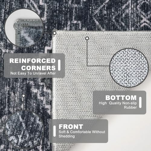 KILOCOCO Washable Runner Rug 2x5 ft Hallway Runners, Blue-Black | Non Slip Runner Rug, Printed Kitchen Runner Rug, Low-Pile Entryway Runners, Soft Geometric Rugs for Bedroom Hall Living Room - color: Black/Navy/White, size: 2' x 5' (Runner)