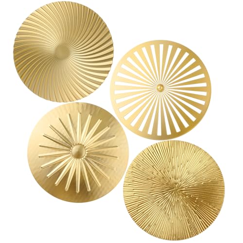 Shimeyao 4 Pcs 12 Inch Gold Metal Wall Art Decor Set Modern Sunburst Hanging Artwork Decor Wall Decorations for Home Living Room Office Bedroom Bathroom Sculpture Gift - color: Gold