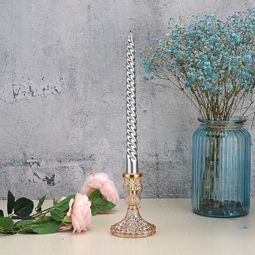 OwnMy Gold Glass Taper Candle Holders Decorative Glass Candlestick Holders | 2PCS Modern Glass Taper Candle Stands, Glass Taper Candlestick Holders for Dining Table Centerpieces Wedding Church Decors