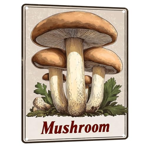 Rustic Vegetables Mushroom Decor Metal Tin Sign Vintage Farmhouse Kitchen Wall Decor Home Restaurant Garage Wall Plaque Gift 12x16 Inch - color: Mushroom Metal Tin Sign, size: 12x16inch(30x40cm)