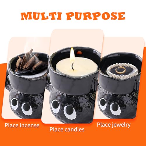 Cute Tealight Candle Holder, Small Cartoon Soot Sprite Ceramic Holders for Candle/Ring/Jewelry for Home Decor, Unique Gifts for Housewarming/Halloween/Thanksgiving/Christmas/Birthday Gift - size: Small