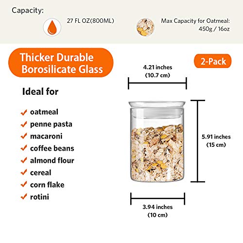 ZENS 27oz Glass Jars with Airtight Lid Set of 2, Clear Glass Storage Containers, Glass Kitchen Canisters with Airtight Lids, Coffee Jars for Brown Sugar, Pantry Organization | Thick Borosilicate Glass Canisters with Airtight Lids for Herbs, Thick Borosili
