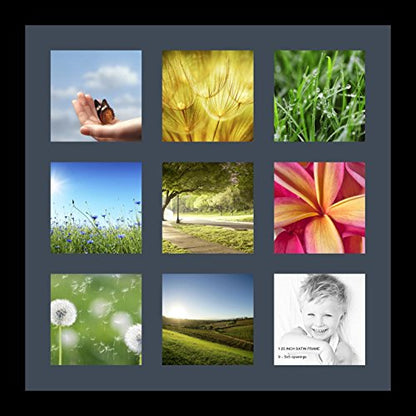 ArtToFrames Collage Photo Frame Single Mat with 9-5x5 Openings with Satin Black Frame and Blue Jay mat. - color: 9 - 5x5 - (2148), size: Blue Jay