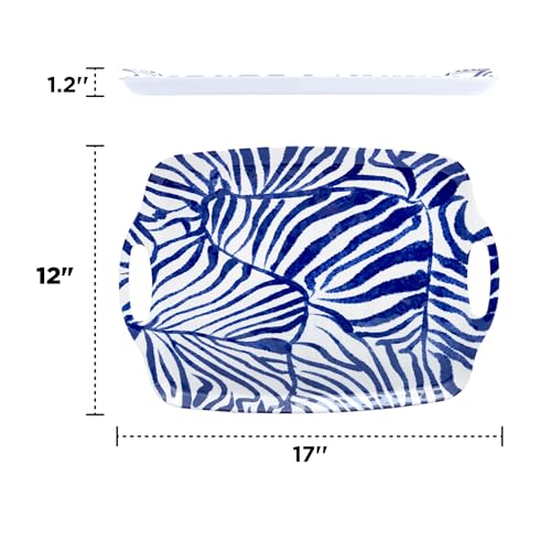 TP Serving Trays with Handles, 17 Inch Large Rectangular Melamine Serving Platter Set of 2, Blue & White - color: Blue&white, size: 17" x 12"