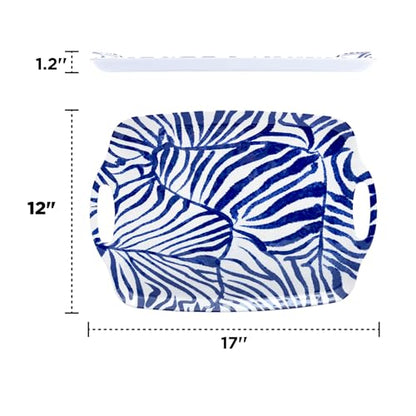 TP Serving Trays with Handles, 17 Inch Large Rectangular Melamine Serving Platter Set of 2, Blue & White - color: Blue&white, size: 17" x 12"
