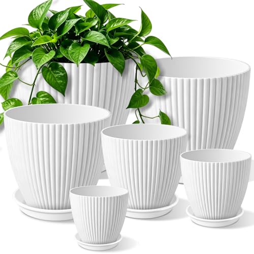 SupKing White Plant Pots with Drainage Saucers 7.5/6.7/6/5/4/3.5 Inch Set of 6,Plastic Flower Pots Planters with Multi Mesh Drainage Holes Nursery Planting Pot for Indoor Outdoor Garden Plants - color: White, size: 7.5/6.7/6/5/4/3.5 inch