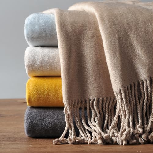 EP Mode Fringed Mulberry Silk Throw Blanket for Sofa (Rugby Tan) - color: Rugby Tan