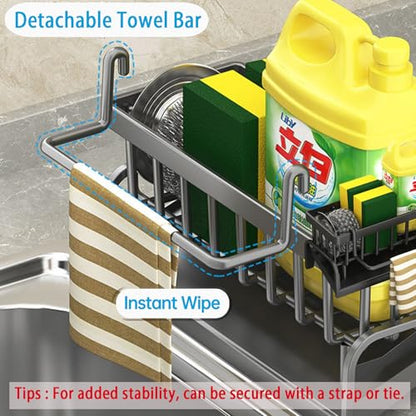 Sponge Holder for Kitchen Sink Organizer Caddy with Auto Drain Tray Plastic - color: Carbon Steel
