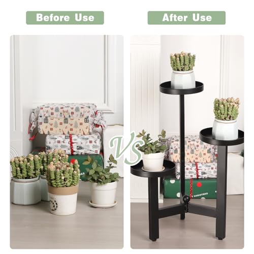 3 Tier Plant Stand - 25 Inch Iron Multi-Tiered Shelf for Indoor & Outdoor Greenery | Modern Space-Saving Display Rack for Flowers, Succulents, and Home Decor