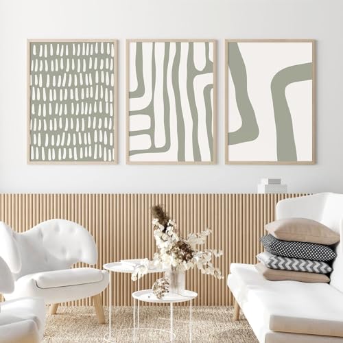 Minimalist Neutral Wall Art Decor Sage Green Boho Canvas Poster Abstract Modern Painting Wall Art Mid Century Beige Pictures Prints Gallery Line Wall Art for Bedroom 12x16 Inch Unframed Set of 3 - color: Green Neutral Prints, size: 16"L x 12"W, style: Unf