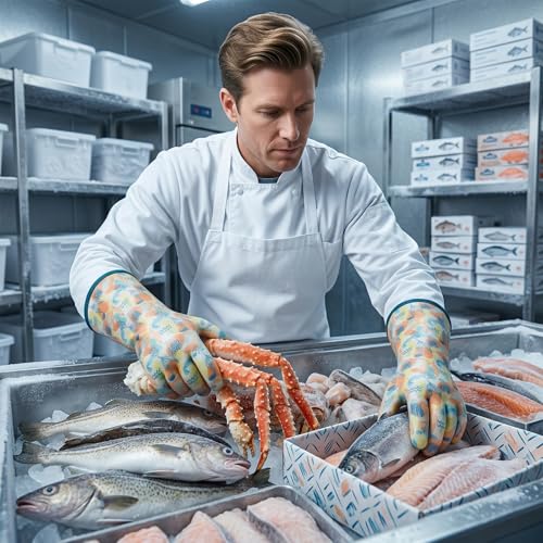 Heat Resistant Gloves for Cooking Thickened Silicone Coating Cotton Liner Waterproof Food Grade Graffiti-Art Printing Medium - size: Medium