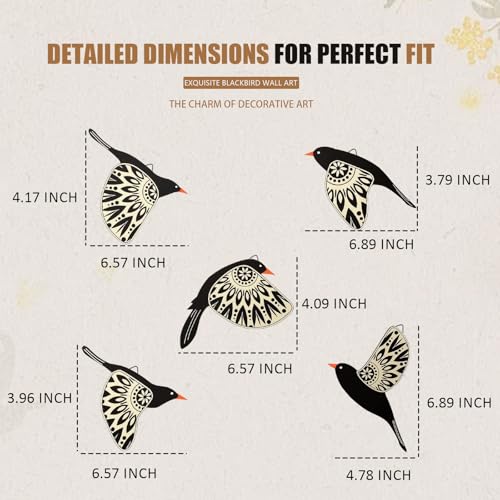 Wooden Bird Wall Decor Set of 5, Scandinavian Folk Art Flying Bird Wall Art, Lightweight Boho Wall Hanging for Living Room Bedroom Hallway Nursery