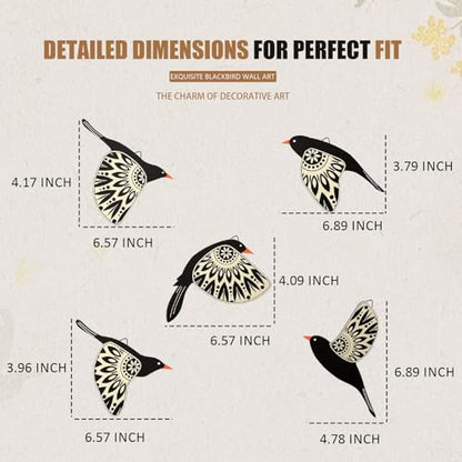 Wooden Bird Wall Decor Set of 5, Scandinavian Folk Art Flying Bird Wall Art, Lightweight Boho Wall Hanging for Living Room Bedroom Hallway Nursery