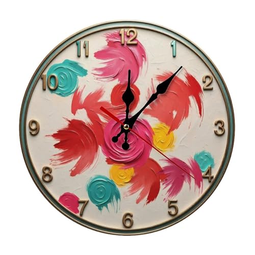 Wall Clock， Abstract Colorful Roses Non Ticking Wall Clocks Battery Operated， Gold Wooden Wall Clocks for Kitchen， Living Room， Bedroom， Office， Bathroom Decorative 25 * 25cm - color: Style-7