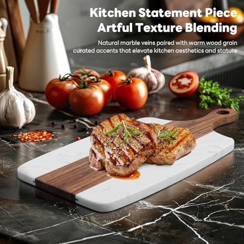 Marble charcuterie board: Acacia wood marble chopping board - suitable for kitchen, great gift for friends (white) - color: White