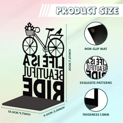 5.3"x4.3"x7.9" Metal Bookends, Heavy Duty Book Ends for Shelves | Bicycle Theme Cast Iron Book Supports, 1 Pair Decor Stoppers for Desk, Library, Office & Home Shelves - style: Bicycle