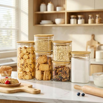 21 oz Square Glass Food Storage Containers with Airtight Bamboo Lids, 4Pack | Pantry Jars for Flour, Sugar, Pasta & Spices, 3mm Borosilicate Glass Canisters Keep Food Dry & Fresh, Easy to Fill & Clean - color: 21oz 4 Pack