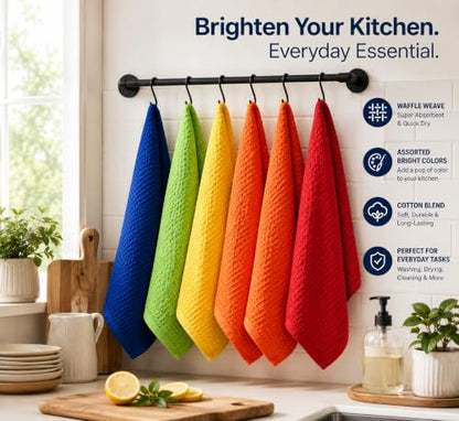 HOMEFRONT Kitchen Towel, Hand Towel for Kitchen, Set of 5, Multicolor | Cotton Blend Waffle Weave Dish Towels, Super Absorbent Quick-Dry Tea Towels, 18' x 28'
