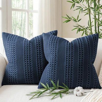 a moment 2 Pack Bamboo Fiber Pillow Covers - Waffle Weave, Ultra Soft & Breathable, Euro Shams Cotton Throw Pillow for Couch, Sofa, Bedroom Living Room 26x26 Inch Navy Blue - color: Navy Blue, size: 26" x 26" (Pack of 2)