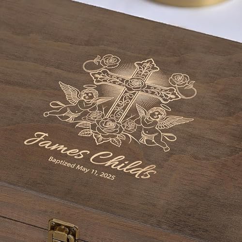 Personalized Memory Box for Keepsakes, Custom Engraved Wooden Keepsake Box, Baptism, First Communion & Christening Gift for Boys & Girls, Storage for Jewelry, Photos & Mementos - style: 14. Baptism Designs 2