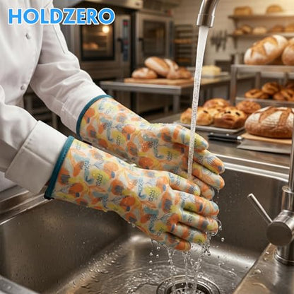 Silicone Gloves for Cooking Breathable Heat Resistant Food Grade Waterproof in Kitchen Graffiti-Art Printing Small - size: Small