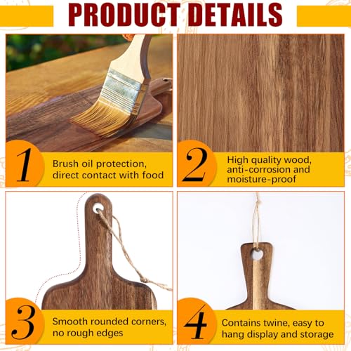 Hsei 2 Pcs Acacia Wood Cutting Boards Charcuterie Board | with Handles, Charcuterie Boards for Cheese, Meat Bread, Steak, Round, Rectangle, Decorative Serving Boards - size: 19x4.7", style: Classic
