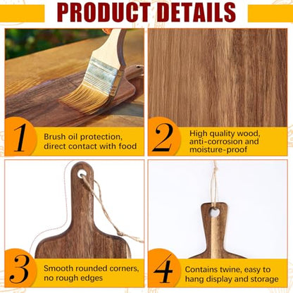 Hsei 2 Pcs Acacia Wood Cutting Boards Charcuterie Board | with Handles, Charcuterie Boards for Cheese, Meat Bread, Steak, Round, Rectangle, Decorative Serving Boards - size: 19x4.7", style: Classic
