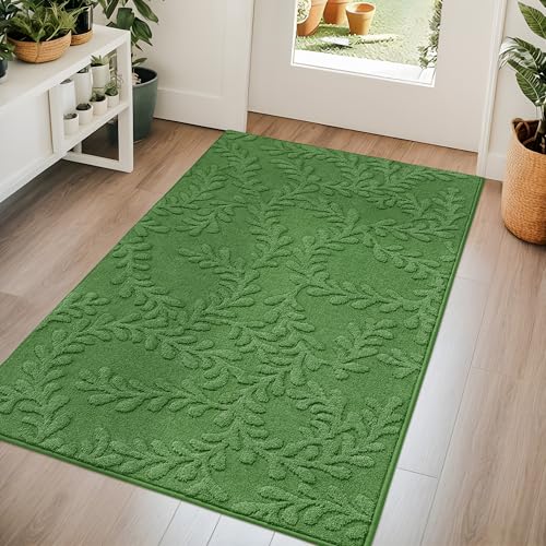 BEQHAUSE Door Mats 36" x 60", Dirt Trapper Doormats, Green | Non-slip Washable Entryway Rugs Indoor, Super Absorbent Welcome Mat for Front Door, Mud Shoes & Paws - color: Green, size: 3' x 5' (Rectangular)