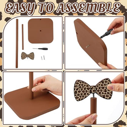 Leinuosen Leopard Print Bow Paper Towel Holder Coquettish Cute Bow Wooden Paper Towel Holder Cheetah Print Bathroom Countertop Accessories Kitchen Stand Roll Organizer Standing Apartment Decor Gift - style: Leopard Print Bow