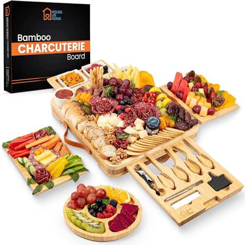 Bamboo Charcuterie Board Gift Set – Housewarming Gift for New Home, Wedding & Bridal Shower Gifts | Large Cheese Board with Hidden Drawers, Knives & Bowls | Perfect for Couples, Hosts & Housewarming