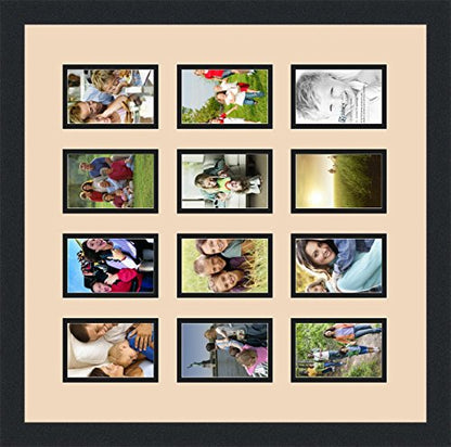 ArtToFrames Double-Multimat-1156-783/89-FRBW26079 Collage Photo Frame Double Mat with 12-3.25x4.75 Openings and Satin Black Frame - color: French Creme, size: 12 - 3.25x4.75