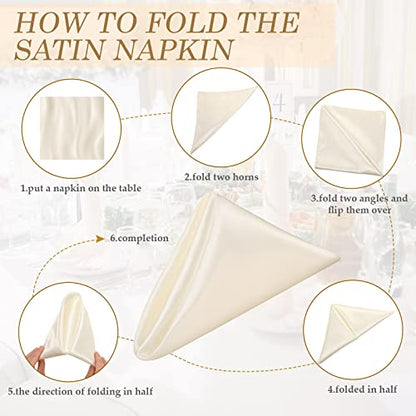 Tatuo 50 Sets Ivory Satin Napkins and Rings Set 17 x 17 Inch Square Dinner Cloth Napkins Holder Bulk for Wedding Party Supplies Banquet, Parties Dinner Decoration(Ivory)