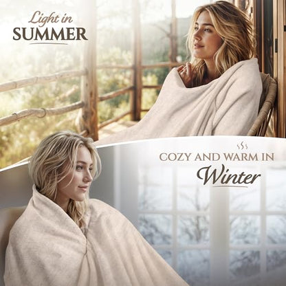 Cashmere Blanket – Hand Woven 100% Pure Wool Throw Blanket, 135 x 270 cm – Plain Cozy, and Soft Blanket for Bed, Sofa, or Couch - Made in Nepal - color: White Grey