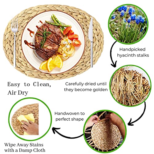 Oval Woven Placemats, Natural Water Hyacinth Placemats Set of 4, Straw Braided Rattan Placemats, 12x16 Inches Plate Chargers Set, Non-Slip Heat Resistant Woven Chargers for Dining Table - color: Water Hyacinth Brown, size: Oval Set of 4